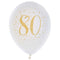 SANTEX Age Specific Birthday White and Gold 80th Birthday Latex Balloons, 12 Inches, 6 Count 3660380051008
