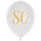 SANTEX Age Specific Birthday White and Gold 80th Birthday Latex Balloons, 12 Inches, 6 Count 3660380051008