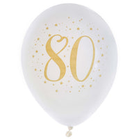 SANTEX Age Specific Birthday White and Gold 80th Birthday Latex Balloons, 12 Inches, 6 Count 3660380051008
