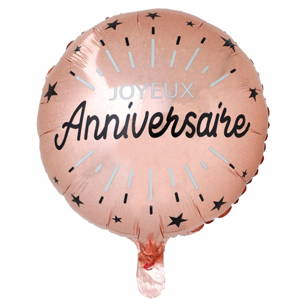 SANTEX Balloons "Joyeux Anniversaire" Birthday Round Foil Balloon, White and Rose Gold, 18 Inches, 1 Count