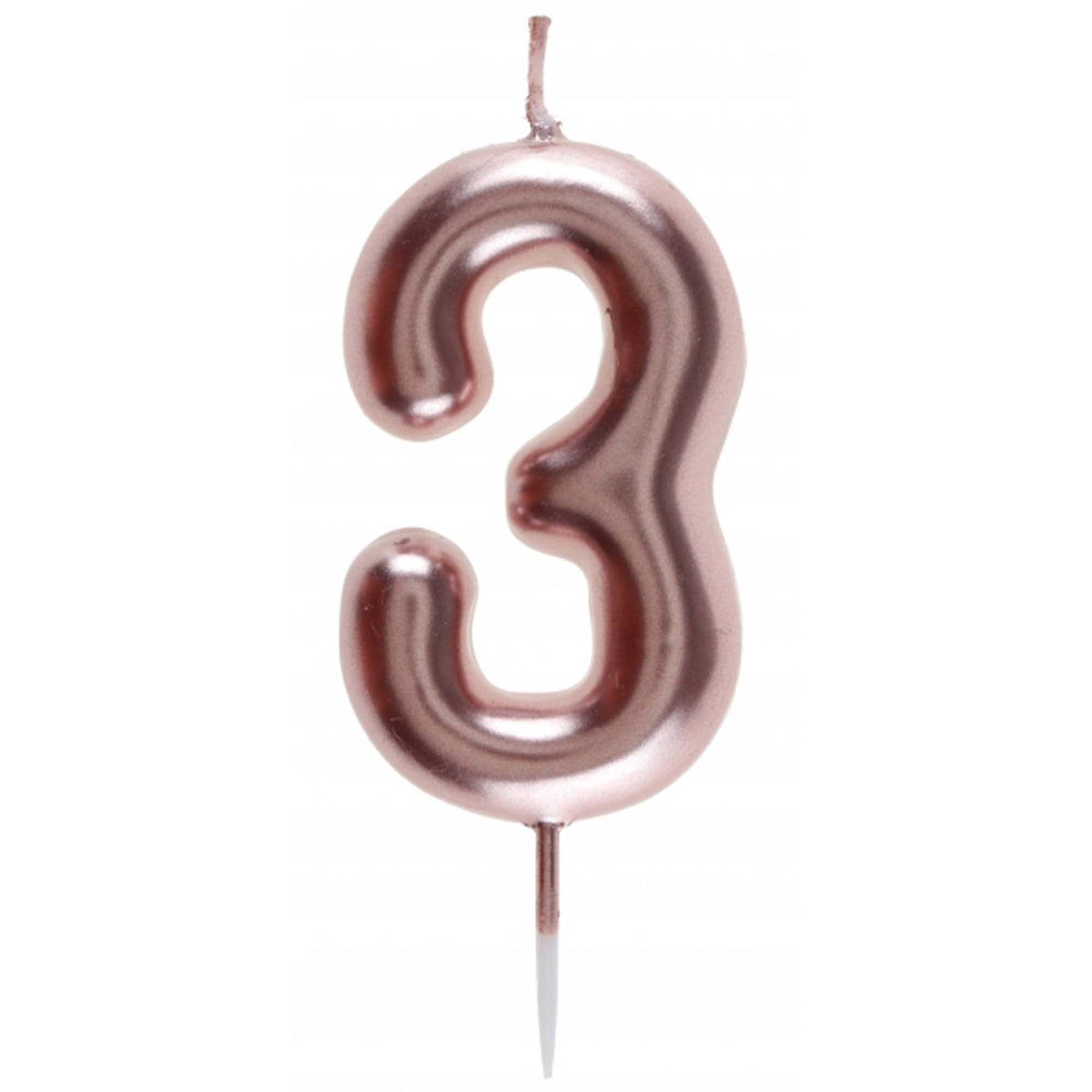 SANTEX Cake Supplies Rose Gold Number 3 Birthday Candle, 1 Count 3660380068808