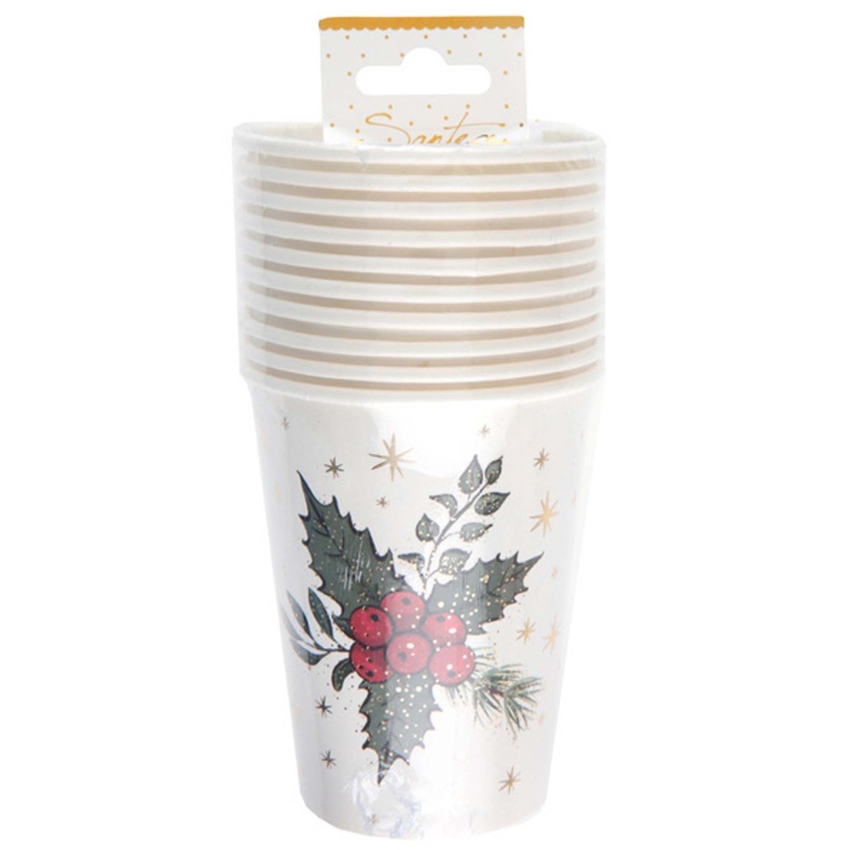 SANTEX Christmas Wooden Christmas Paper Cups, White, 9 Oz, 10 Count 3660380106890