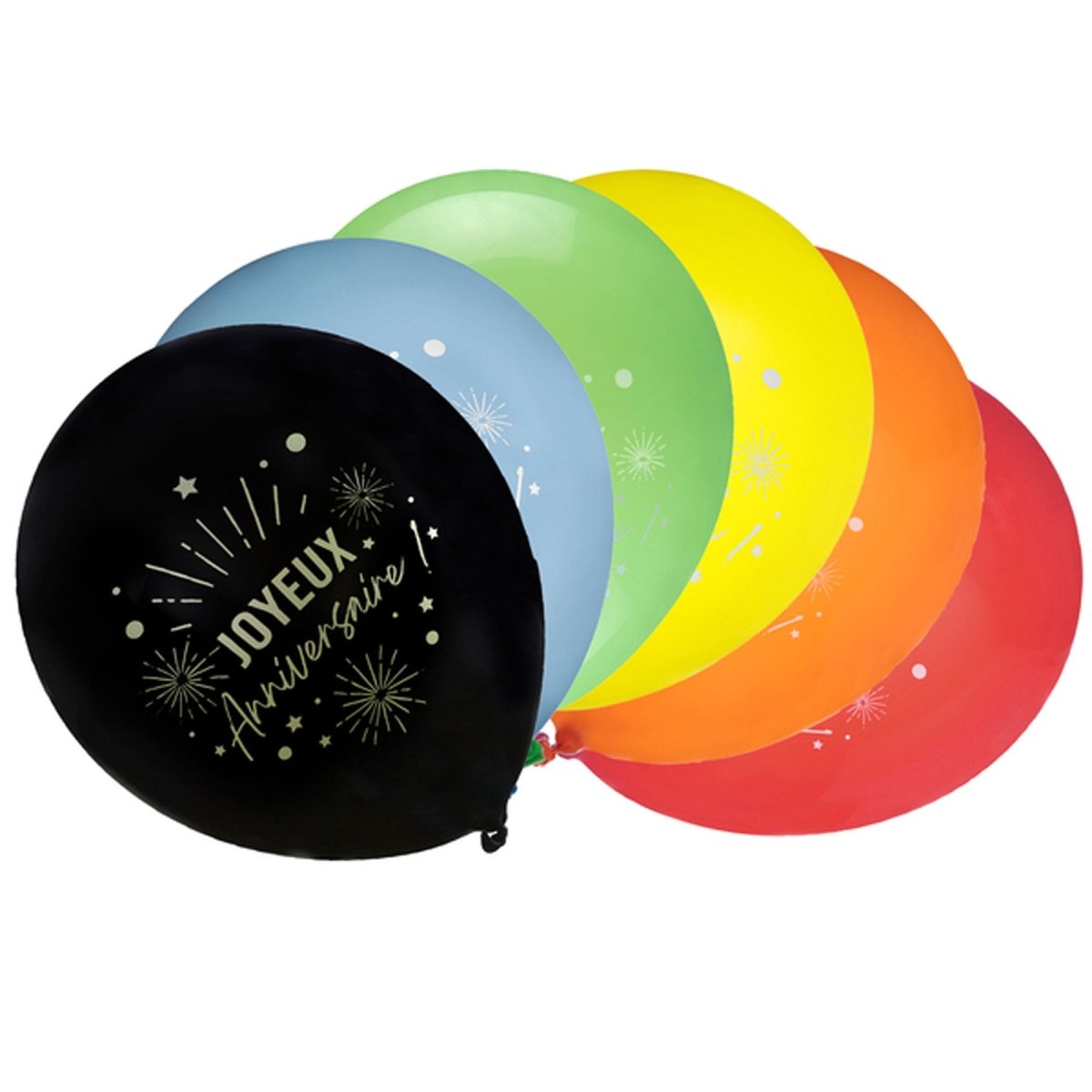SANTEX General Birthday Black "Joyeux Anniversaire" Latex Balloons, 12 Inches, 6 Count 3660380114086