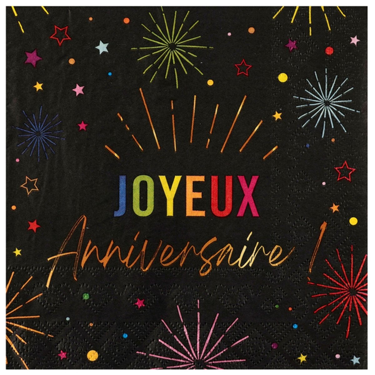 SANTEX General Birthday Black "Joyeux Anniversaire" Lunch Napkins, 12 Count 3660380113553