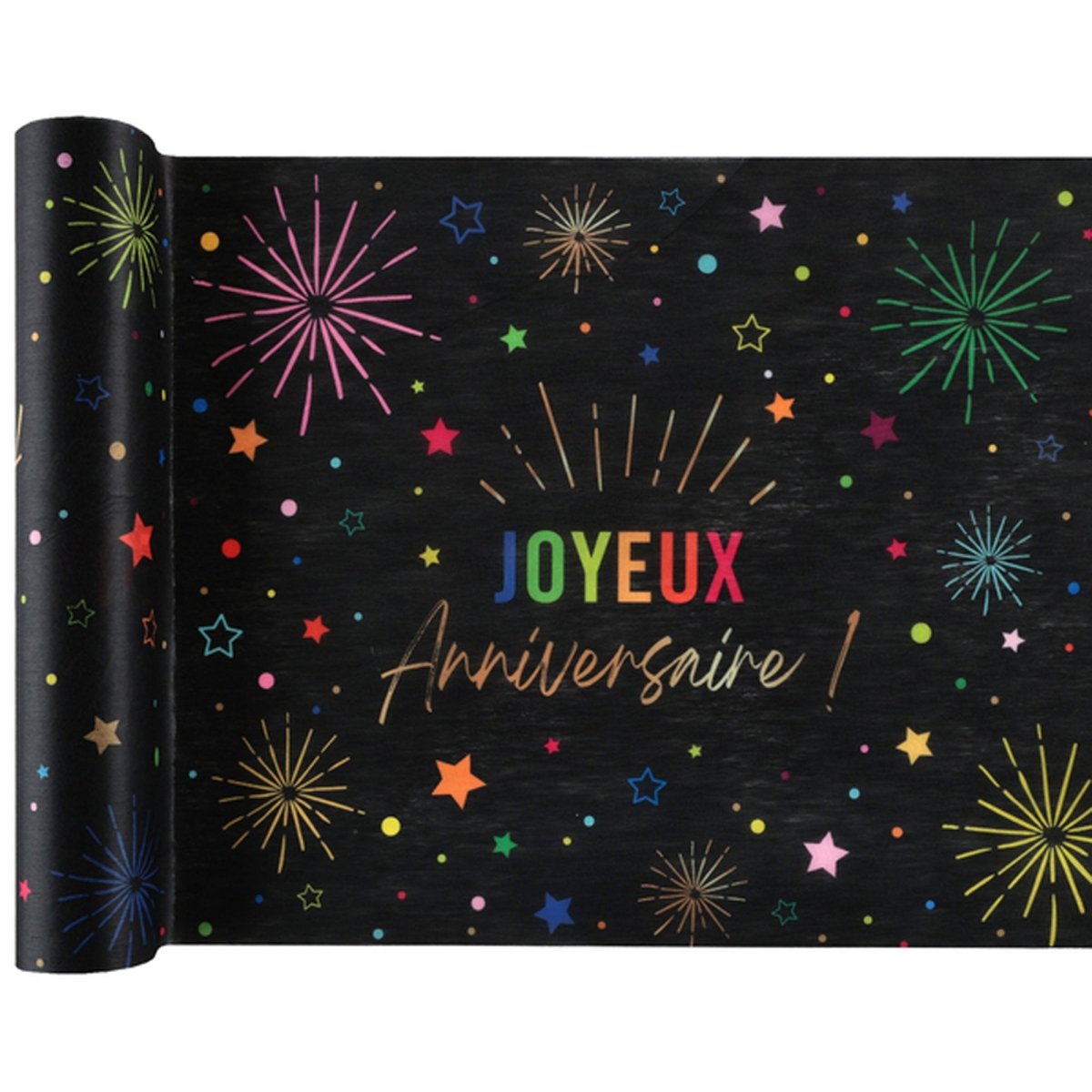 SANTEX General Birthday Black "Joyeux Anniversaire" Table Runner, 118 Inches, 1 Count 3660380113522