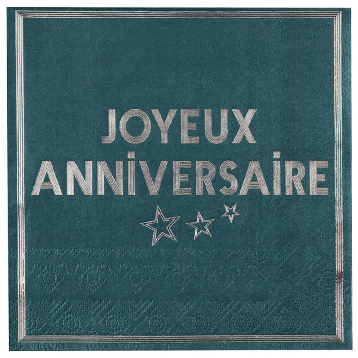 SANTEX General Birthday "Joyeux Anniversaire" Birthday Large Lunch Napkins, Blue and Silver, 10 Count