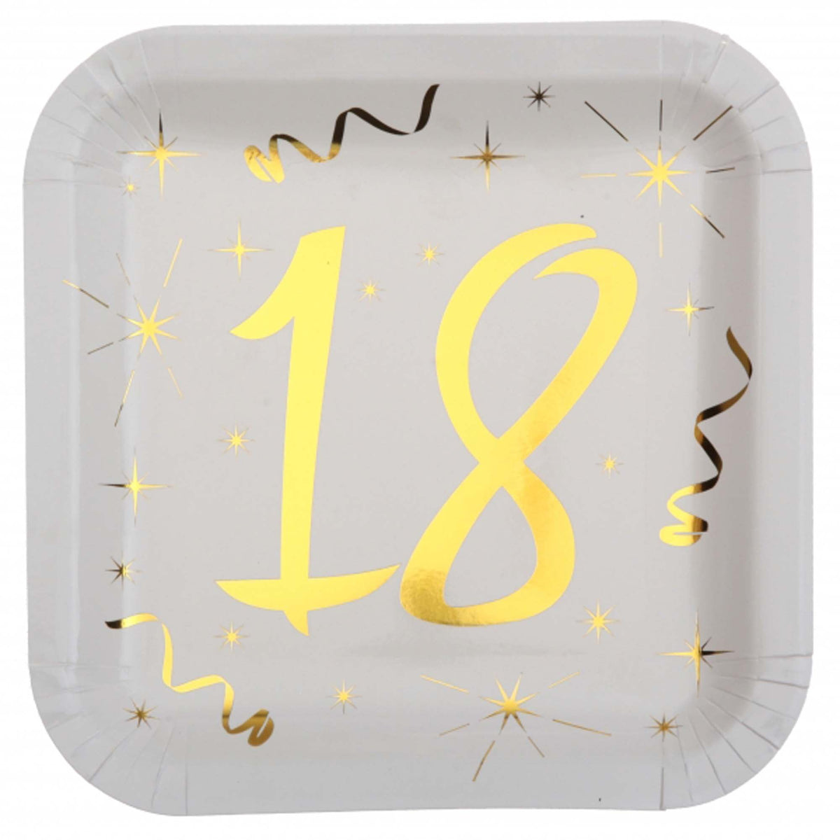 SANTEX General Birthday Starry Golden Age 18th Birthday Large Square Lunch Paper Plates, 9 Inches, 10 Count