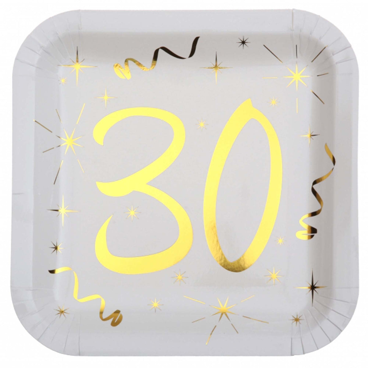 SANTEX General Birthday Starry Golden Age 30th Birthday Large Square Lunch Paper Plates, 9 Inches, 10 Count 3660380040392
