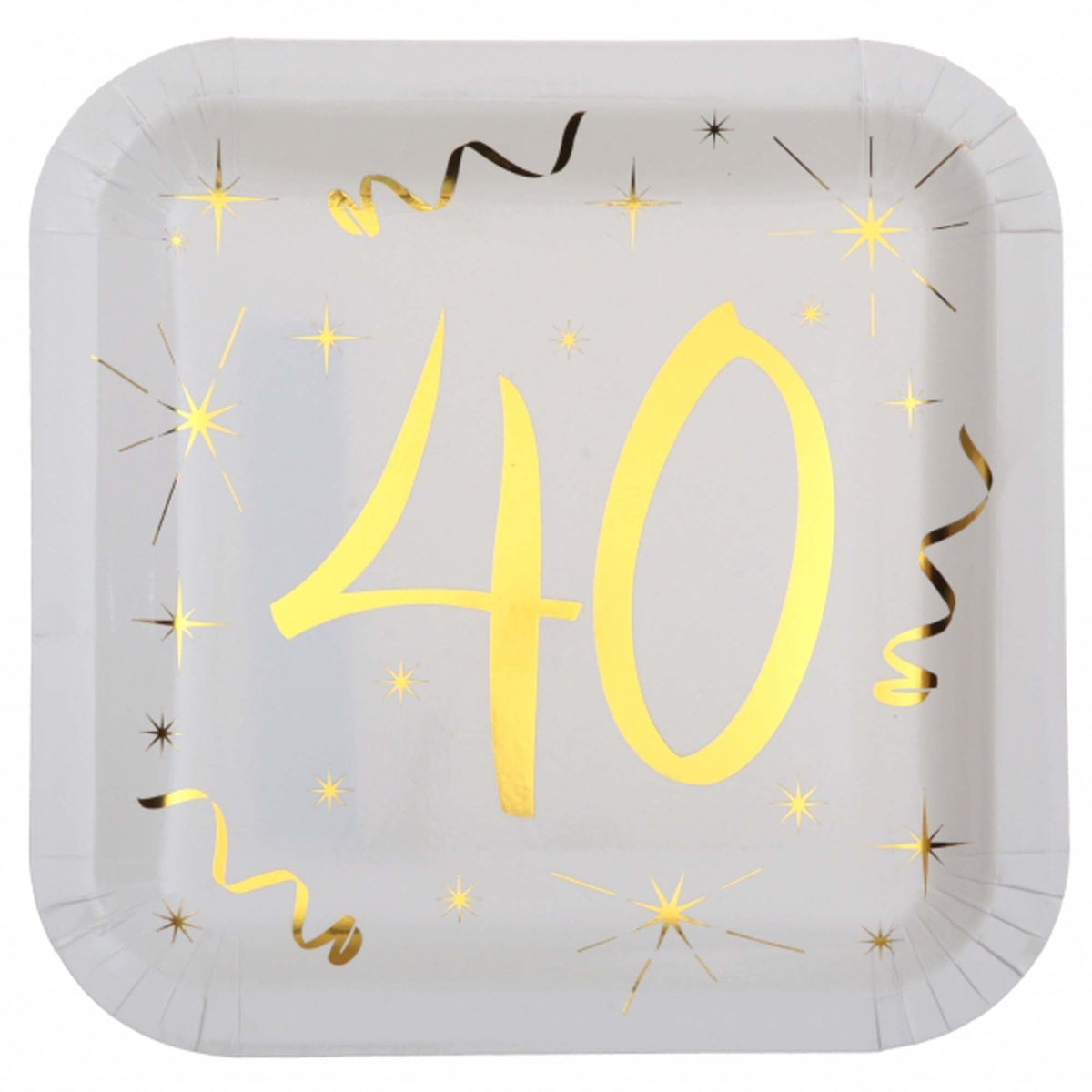 SANTEX General Birthday Starry Golden Age 40th Birthday Large Square Lunch Paper Plates, 9 Inches, 10 Count 3660380040408
