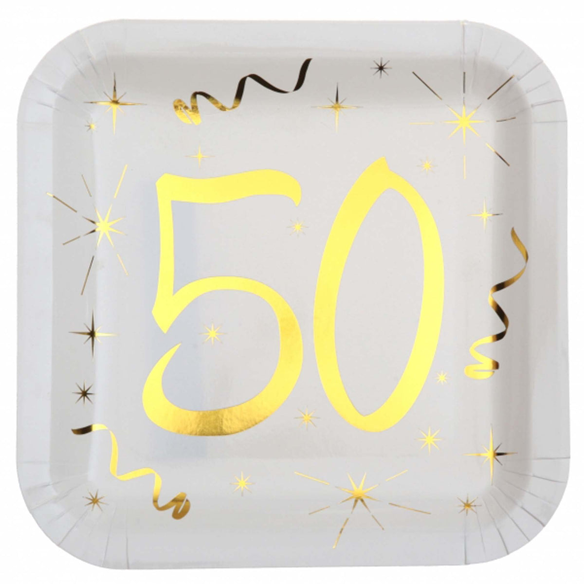SANTEX General Birthday Starry Golden Age 50th Birthday Large Square Lunch Paper Plates, 9 Inches, 10 Count 3660380040415