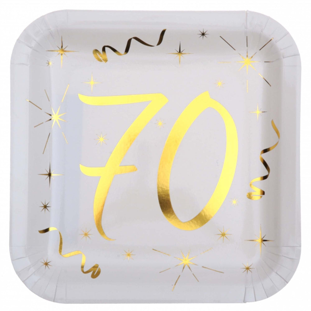 SANTEX General Birthday Starry Golden Age 70th Birthday Large Square Lunch Paper Plates, 9 Inches, 10 Count 3660380040439