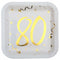 SANTEX General Birthday Starry Golden Age 80th Birthday Large Square Lunch Paper Plates, 9 Inches, 10 Count 3660380040446