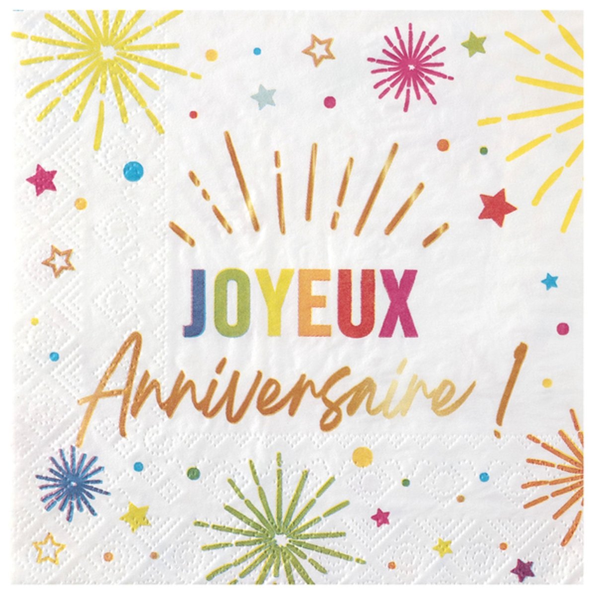 SANTEX General Birthday White "Joyeux Anniversaire" Lunch Napkins, 12 Count 3660380113546