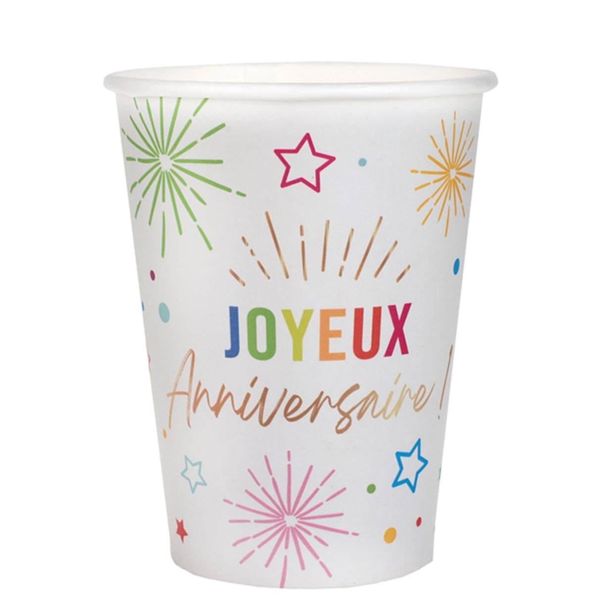SANTEX General Birthday White "Joyeux Anniversaire" Paper Cups, 9 Oz, 6 Count 3660380113584