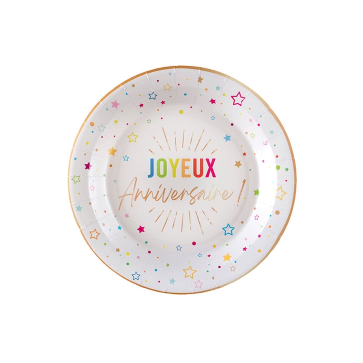 SANTEX General Birthday White "Joyeux Anniversaire" Round Dessert Paper Plates, 7 Inches, 6 Count 3660380113942