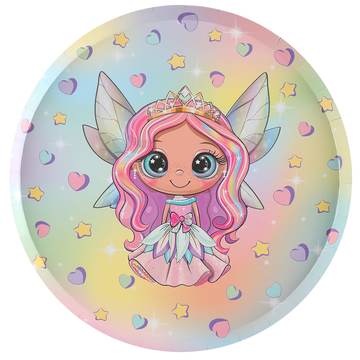 SANTEX Kids Birthday Little Fairy Birthday Large Round Lunch Paper Plates, 9 Inches, 10 Count