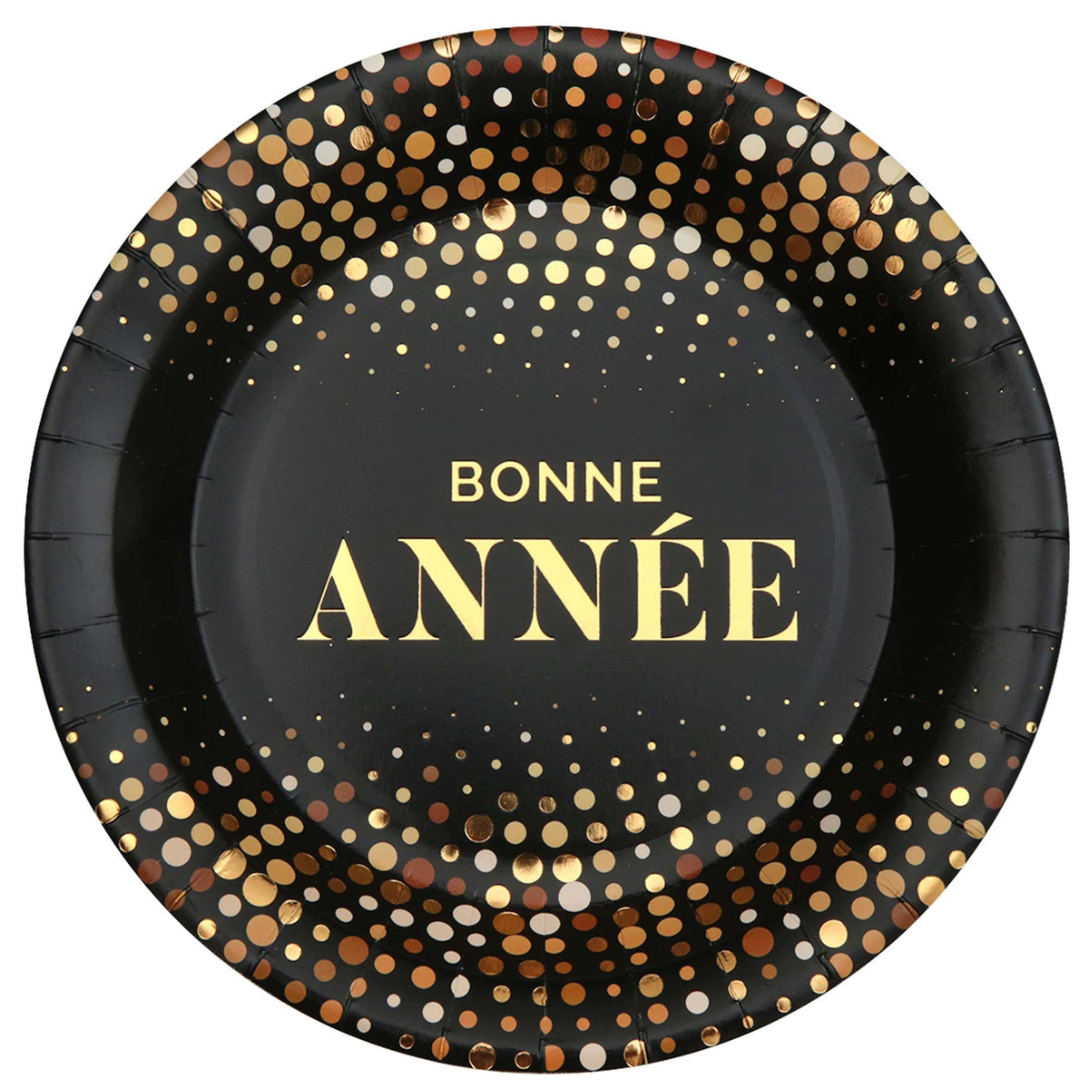 SANTEX New Year "Bonne Année" Large Round Lunch Paper Plates, 9 Inches, 10 Count