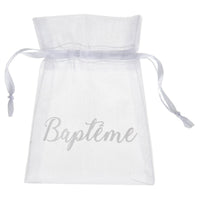 SANTEX Religious Floral Baptism White "Baptême" Small Organza Bags, 6 Count