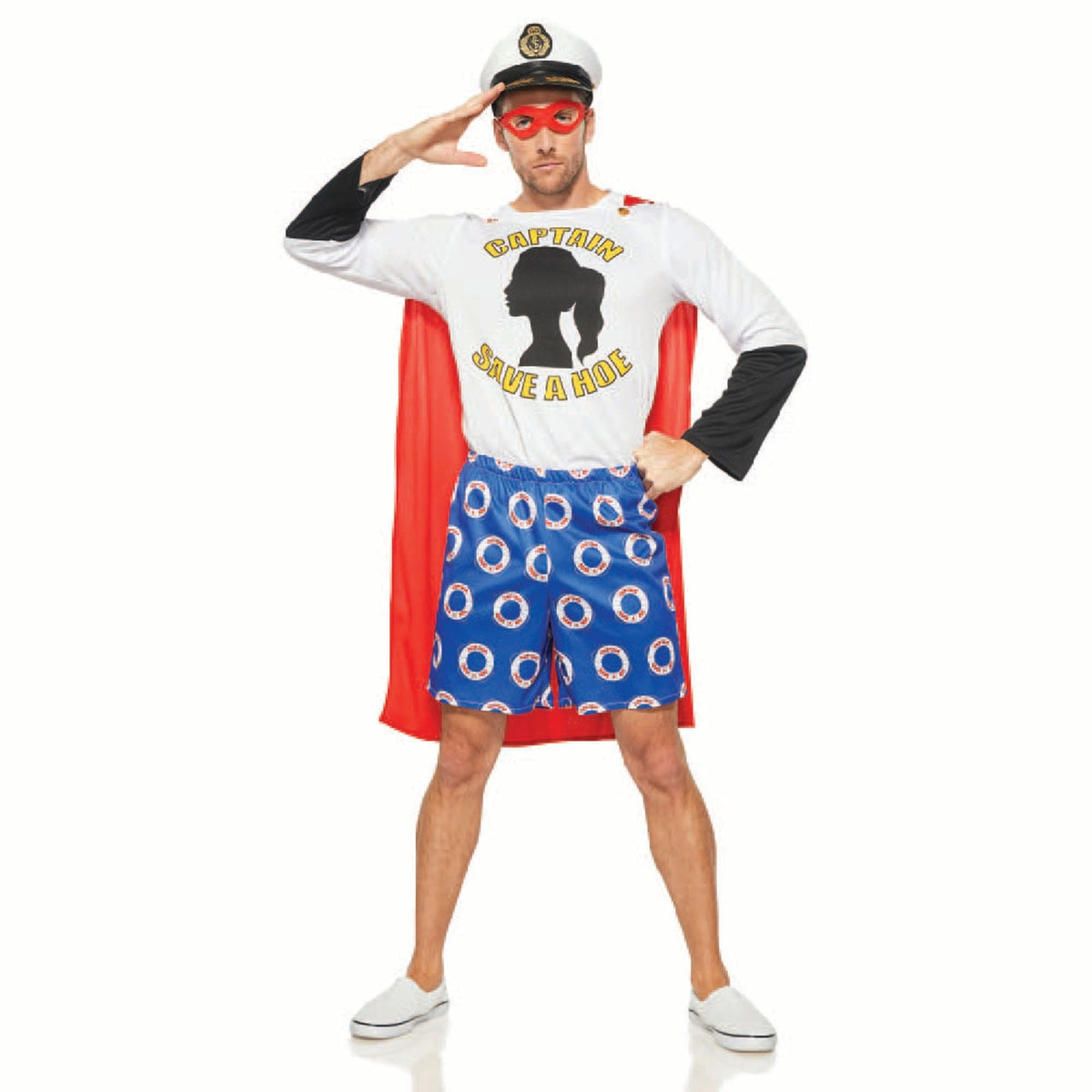 Seeing Red Inc. Costumes Captain Save a Hoe Costume for Adults, White Graphic Shirt