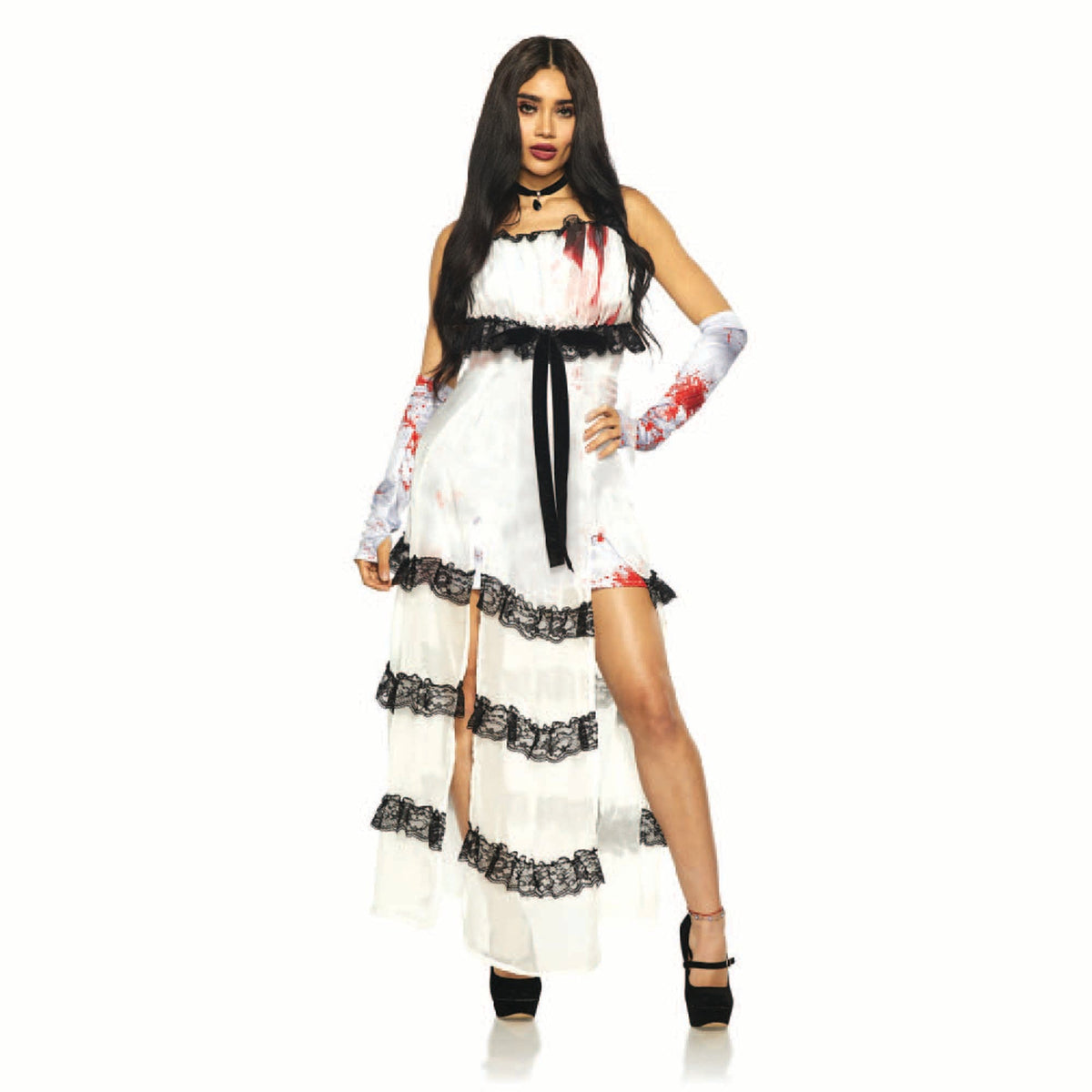 Seeing Red Inc. Costumes Undead Prom Costume for Adults, White Dress Stained with Blood