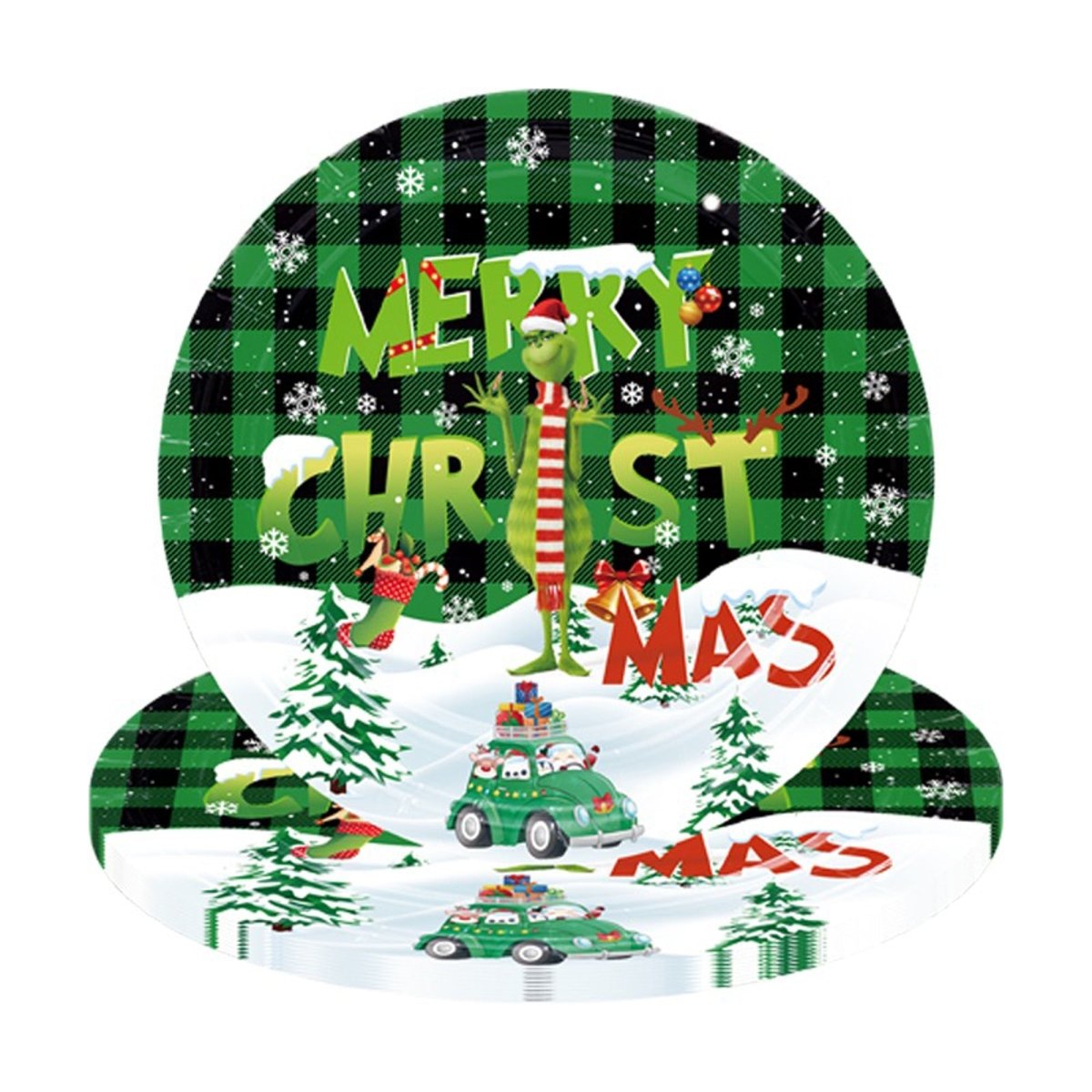 Shaoxing Keqiao Chengyou Textile Co.,Ltd Christmas Grinch Large Round Lunch Paper Plates, 9 Inches, 10 Count 840482505163