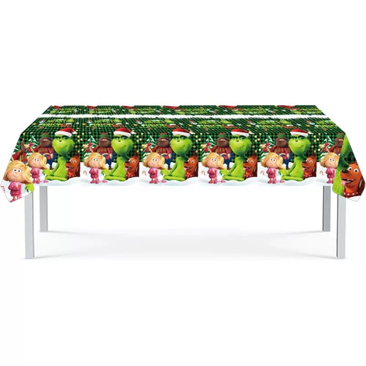 Shaoxing Keqiao Chengyou Textile Co.,Ltd Christmas Grinch Rectangular Plastic Table Cover, 43 x 71 Inches, 1 Count 840482505132