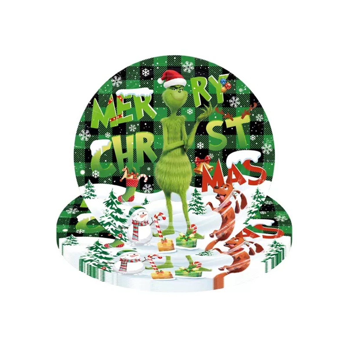 Shaoxing Keqiao Chengyou Textile Co.,Ltd Christmas Grinch Small Round Dessert Paper Plates, 7 Inches, 10 Count 840482505156