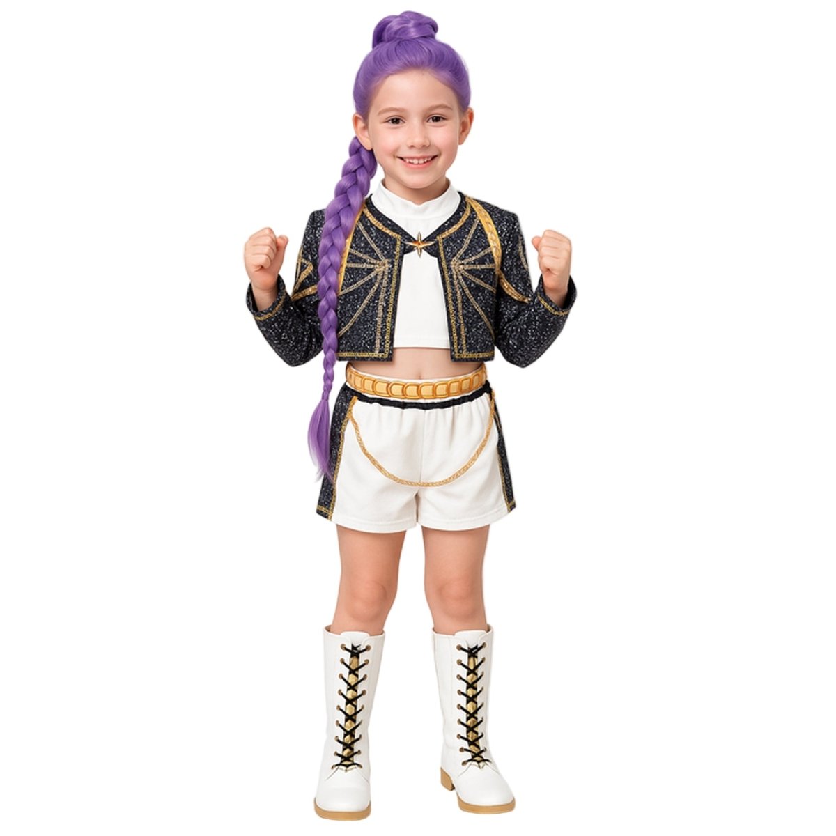Shaoxing Keqiao Chengyou Textile Co.,Ltd Costumes Kpop Anime Cosplay Rumi Concert Costume for Kids, Demon Hunter Inspired Pop Signer