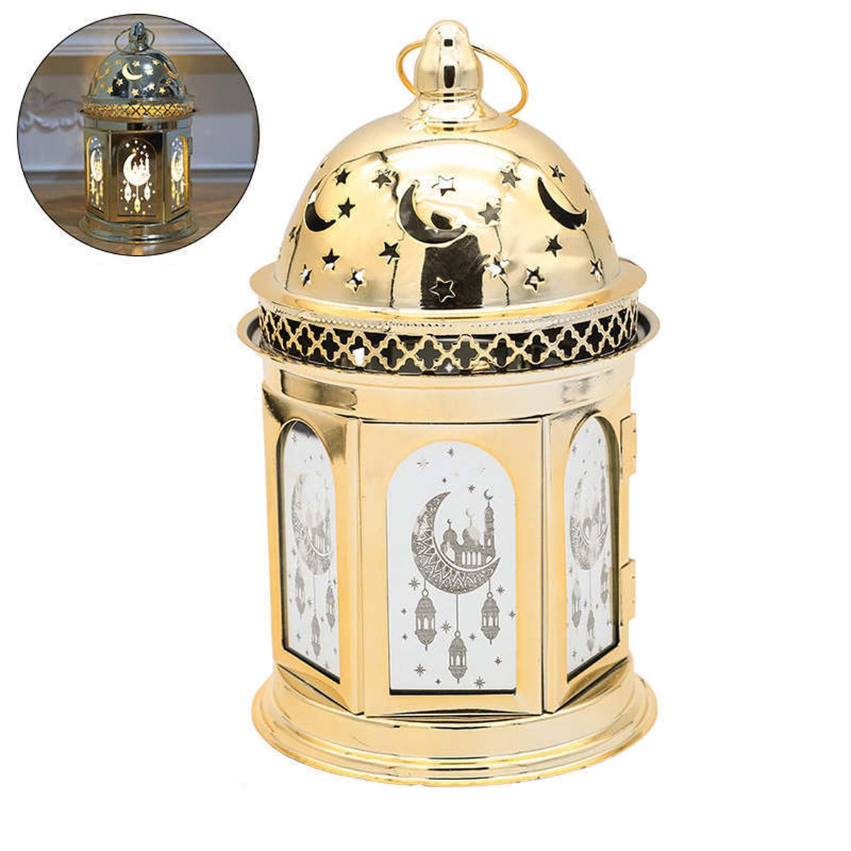 Shaoxing Keqiao Chengyou Textile Co.,Ltd Eid Eid Metal Lantern with LED Candle, 1 Count 810120712123