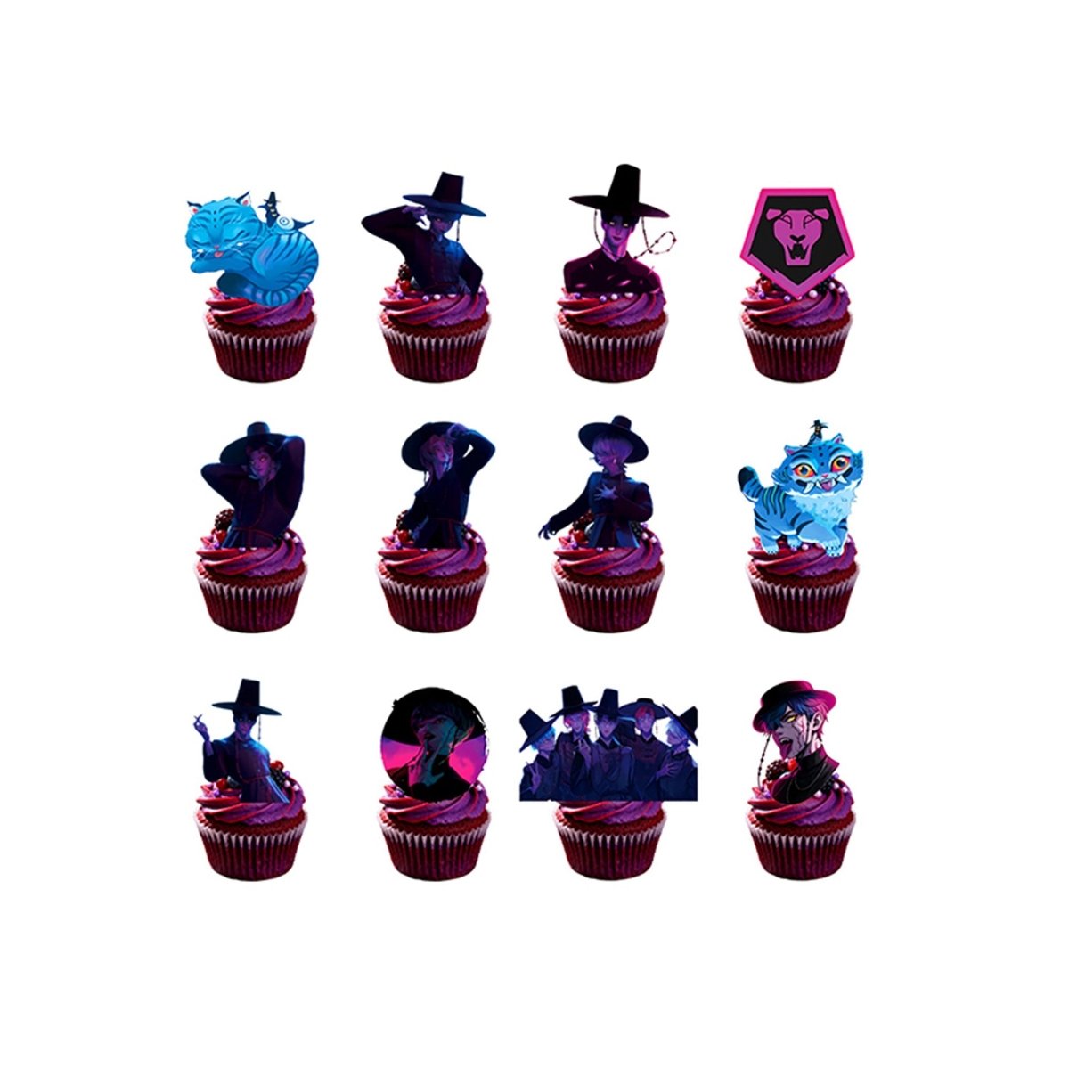 Shaoxing Keqiao Chengyou Textile Co.,Ltd Kids Birthday Kpop Anime Cupcake Toppers, Demon Hunter Inspired Boy Band, 12 Count 840482509420
