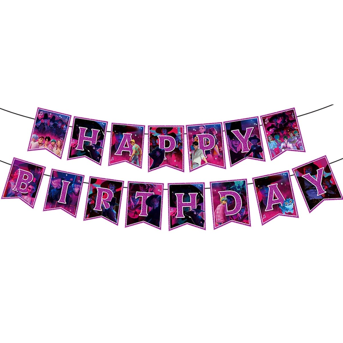 Shaoxing Keqiao Chengyou Textile Co.,Ltd Kids Birthday Kpop Anime Happy Birthday Paper Banner, Demon Hunter Inspired Boy Band, 79 Inches, 1 Count 840482509406