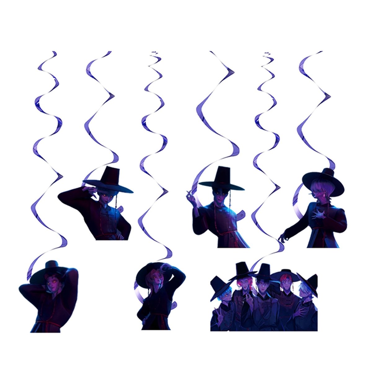 Shaoxing Keqiao Chengyou Textile Co.,Ltd Kids Birthday Kpop Anime Spiral Decoration Kit with Cutouts, Demon Hunter Inspired Boy Band, 6 Count 840482509444