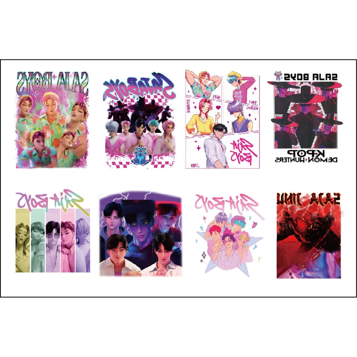 Shaoxing Keqiao Chengyou Textile Co.,Ltd Kids Birthday Kpop Anime Temporary tattoos, Demon Hunter Inspired Boy Band, 8 Count 840482509468