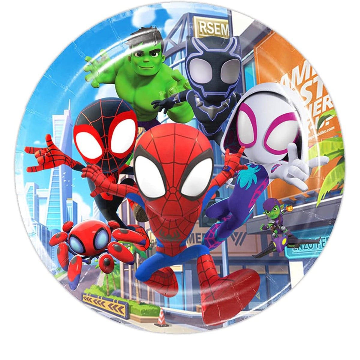 Shaoxing Keqiao Chengyou Textile Co.,Ltd Kids Birthday Spidey Birthday Large Round Lunch Paper Plates, 9 Inches, 10 Count 840482505408