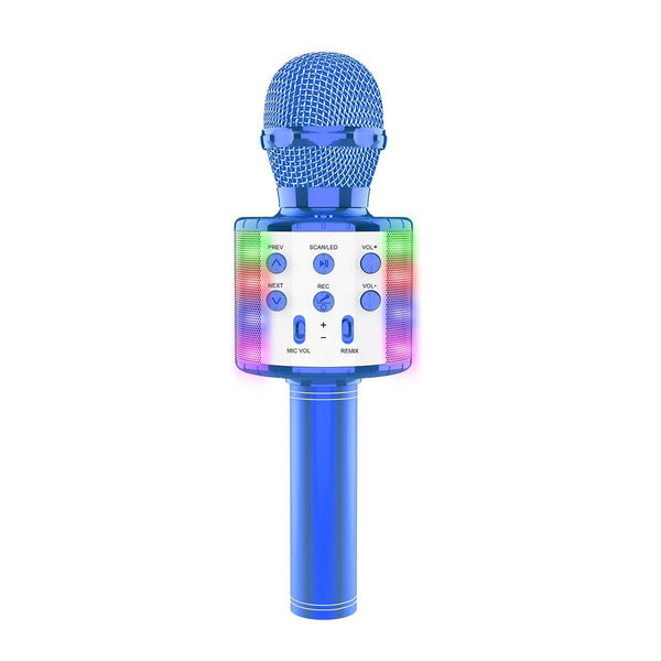Microphone karaoke sans-fil avec lumières DEL, blue | Party Expert Microphone karaoke sans-fil avec lumières DEL, blue | Party Expert