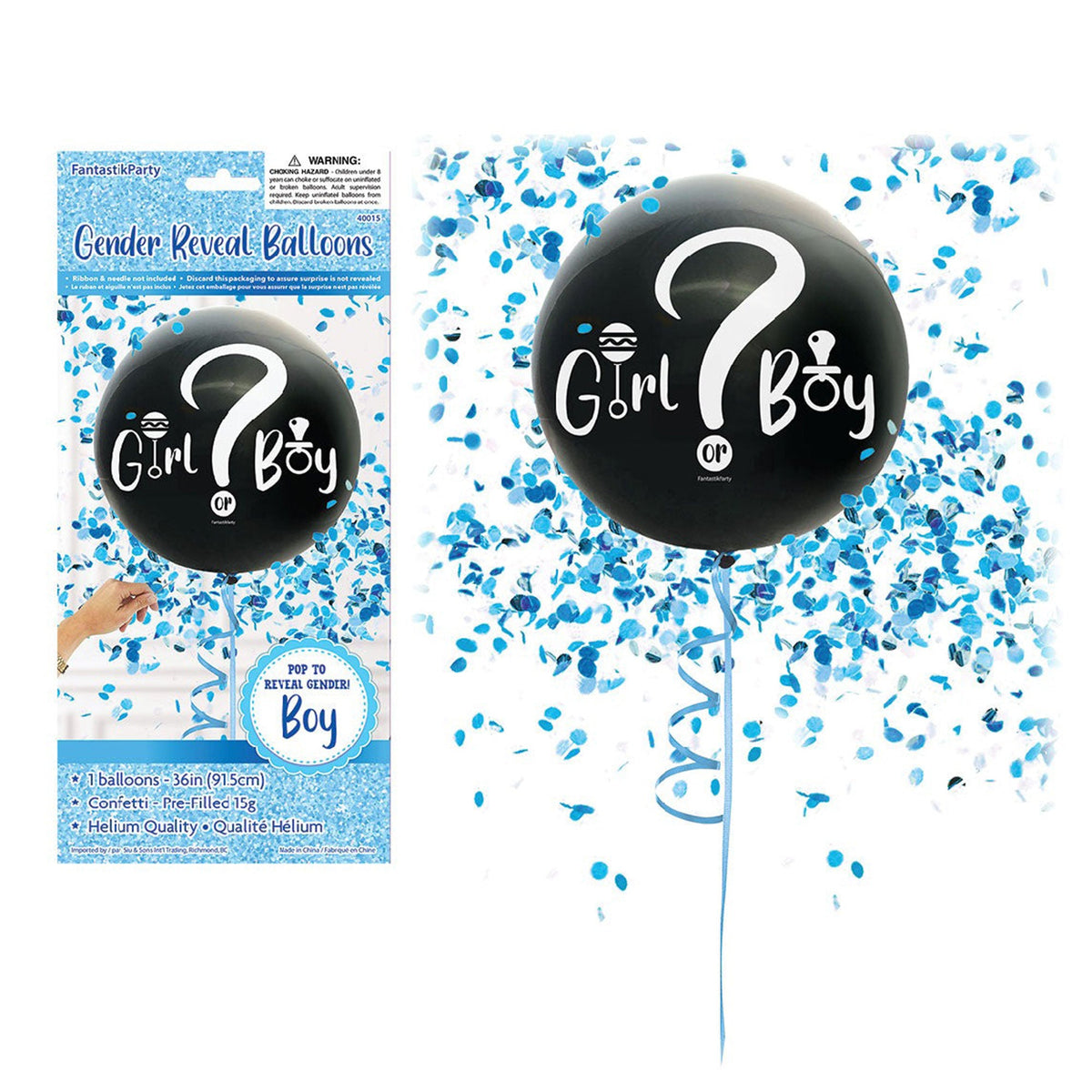 SIU & SONS INT'L TRADING Baby Shower Gender Reveal Latex Balloon with Blue Confetti, 36 Inches, 1 Count 208013624001156