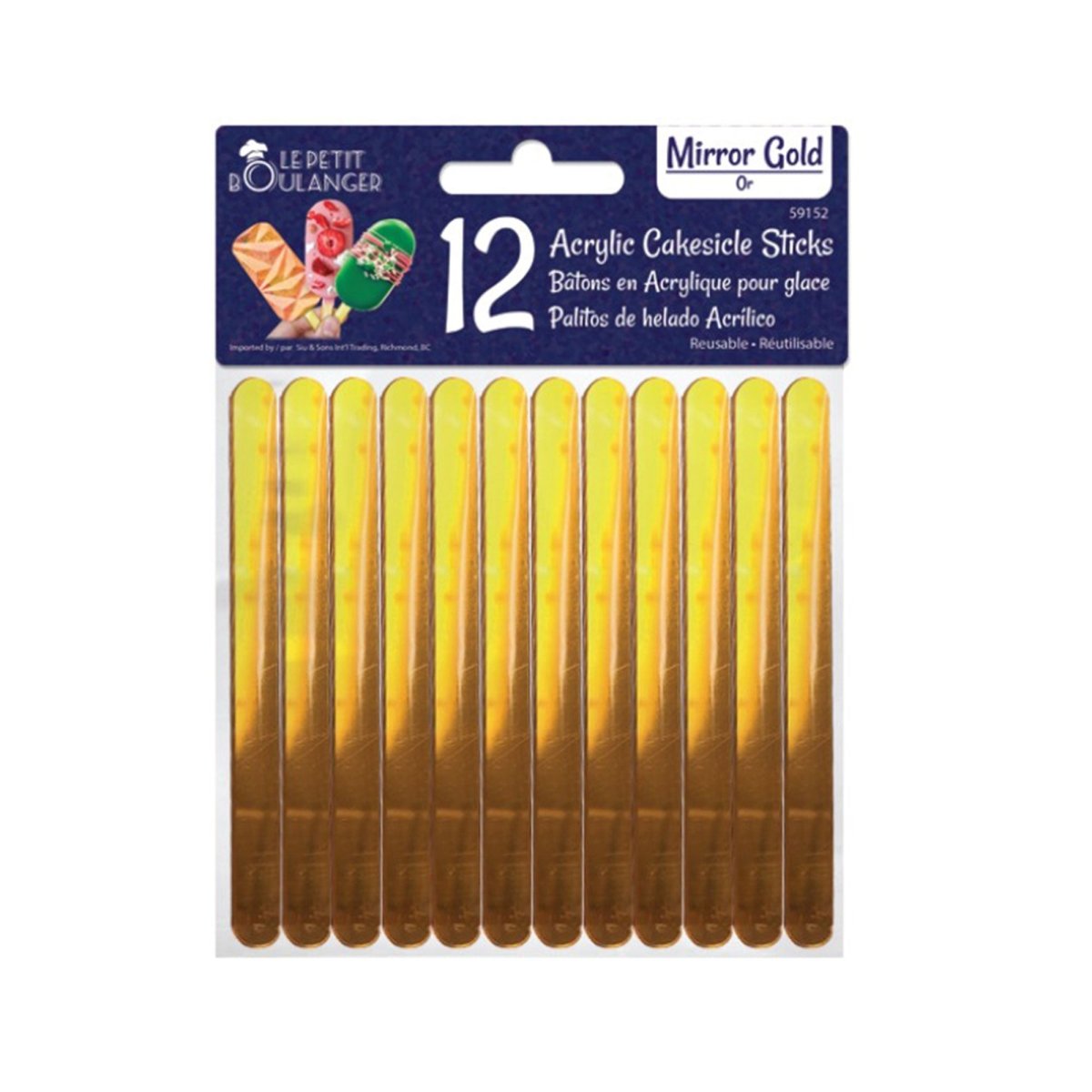 SIU & SONS INT'L TRADING Cake Supplies Gold Acrylic Cakesicle Stick, 12 count