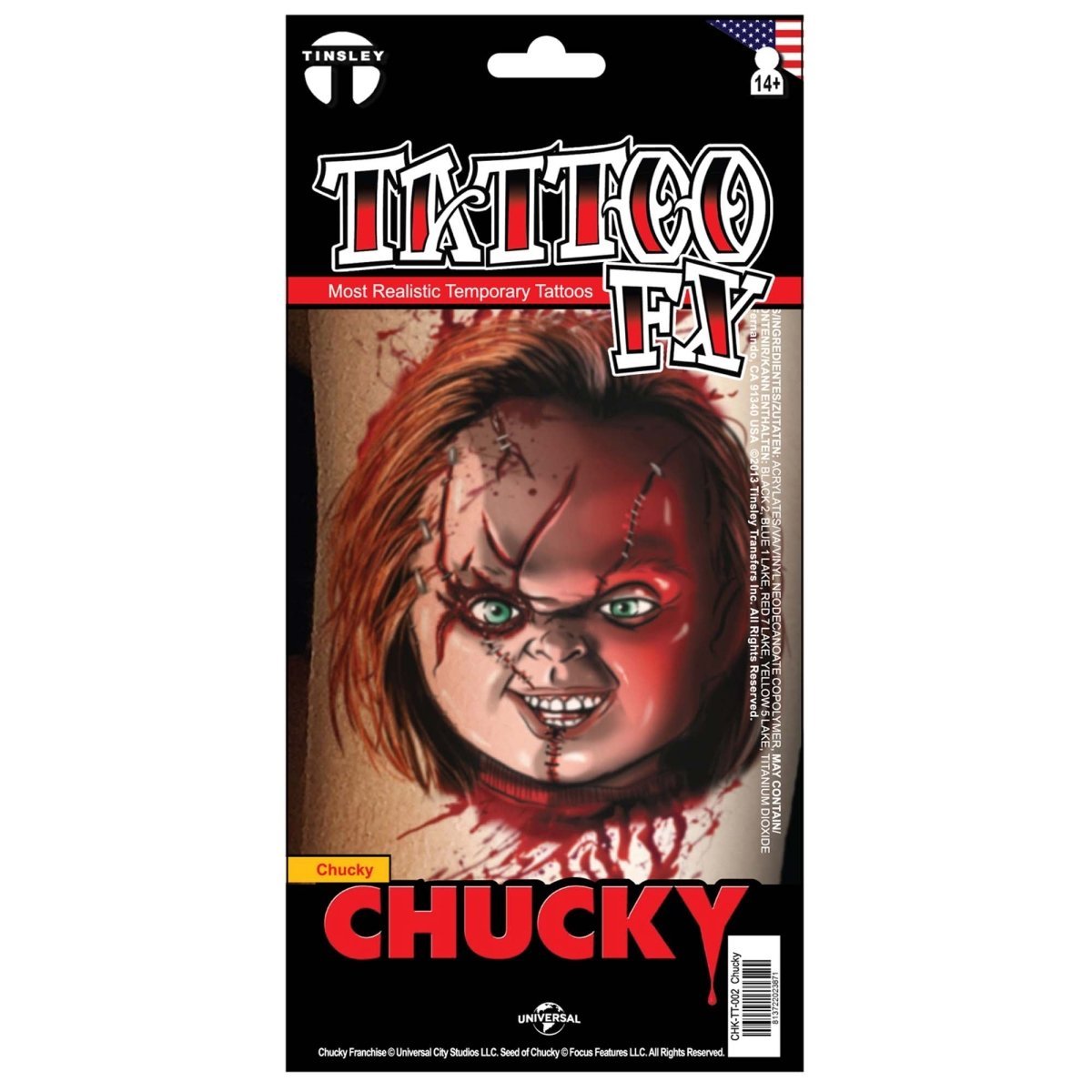 TINSLEY TRANSFERS INC Costume Accessories Chucky Stitched Up Temporary Tattoo FX 813722023970