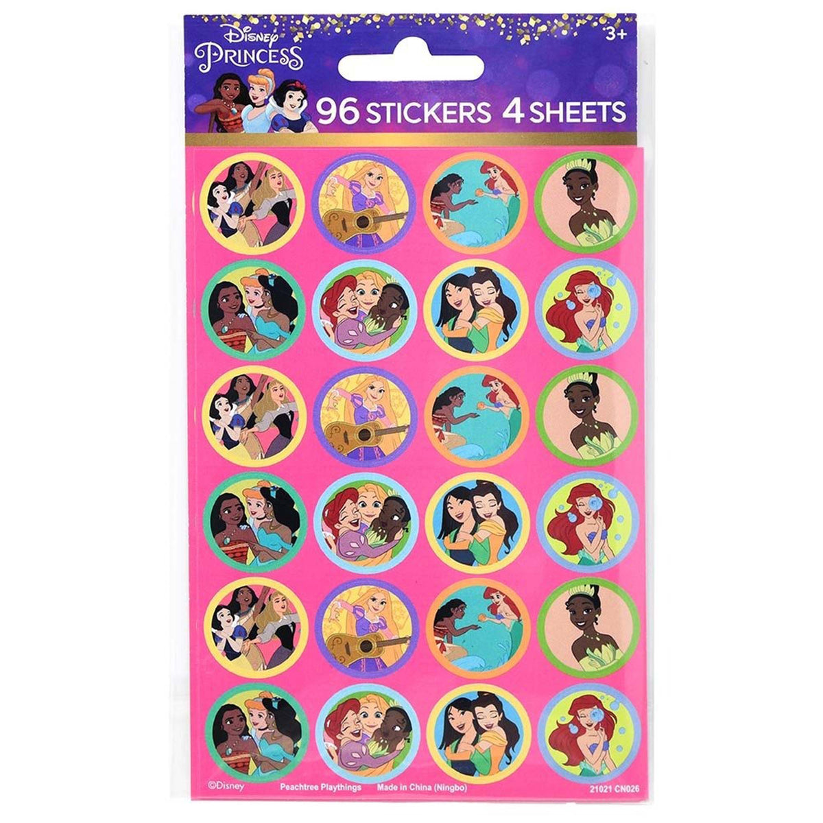U.P.D. INC Kids Birthday Disney Pricess Sticker Sheets, 4 sheets, 1 count 724328196343