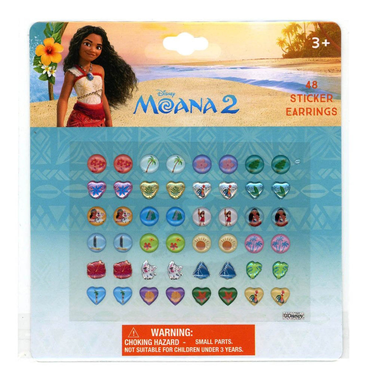 U.P.D. INC Kids Birthday Moana Earrings Stickers, 24 Count 678634522221