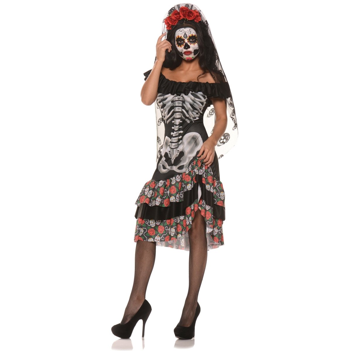 UNDERWRAPS Costumes Queen of the Dead Costume for Adults, Skull Printed Dress and Headband