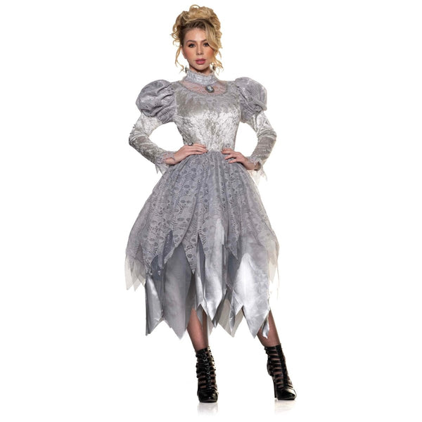 Victorian Ghost Costume for Adults, Grey Dress