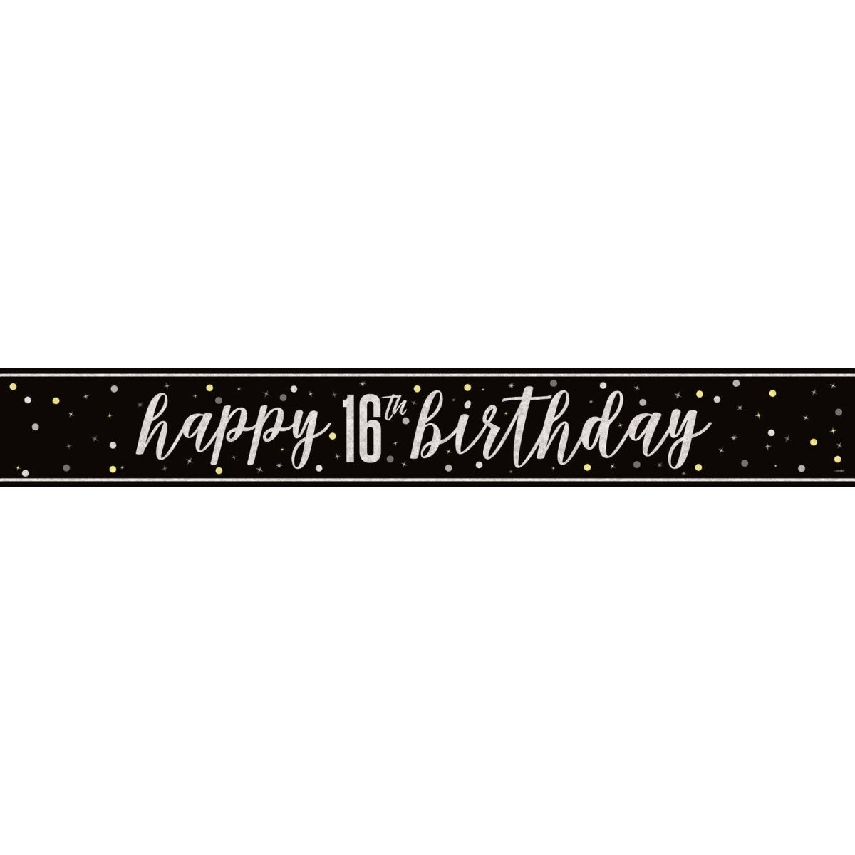 UNIQUE PARTY FAVORS Age Specific Birthday Black and Silver 16th Happy Birthday Banner, 1 Count