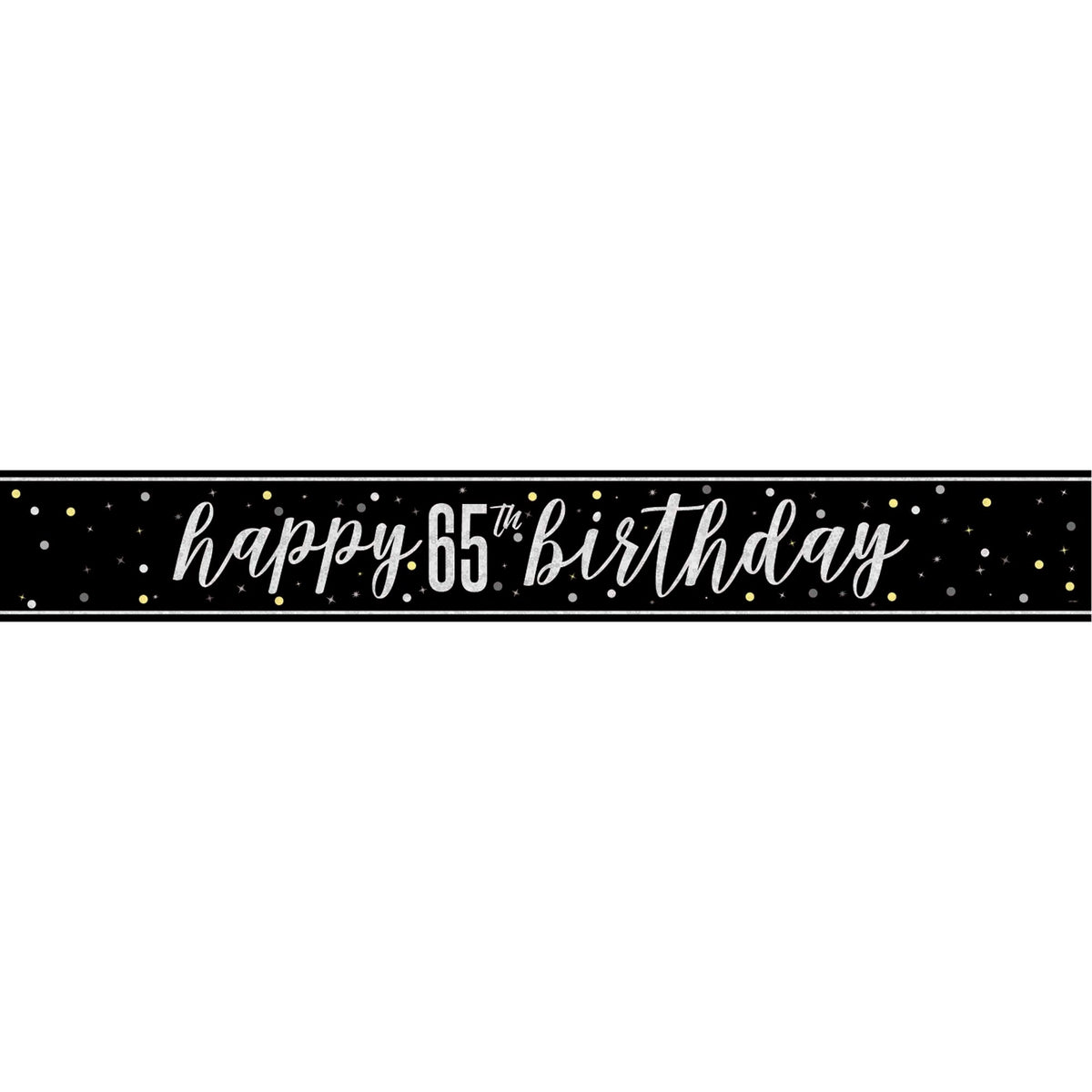 UNIQUE PARTY FAVORS Age Specific Birthday Black and Silver 65th Happy Birthday Banner, 1 Count 011179822690