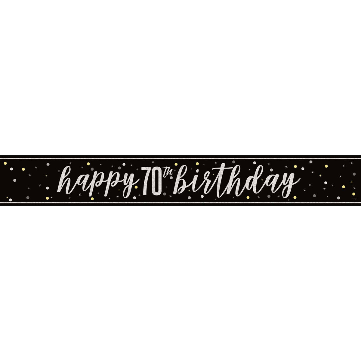 UNIQUE PARTY FAVORS Age Specific Birthday Black and Silver 70th Happy Birthday Banner, 1 Count 011179822669