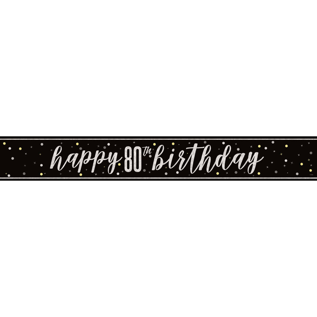 UNIQUE PARTY FAVORS Age Specific Birthday Black and Silver 80th Happy Birthday Banner, 1 Count
