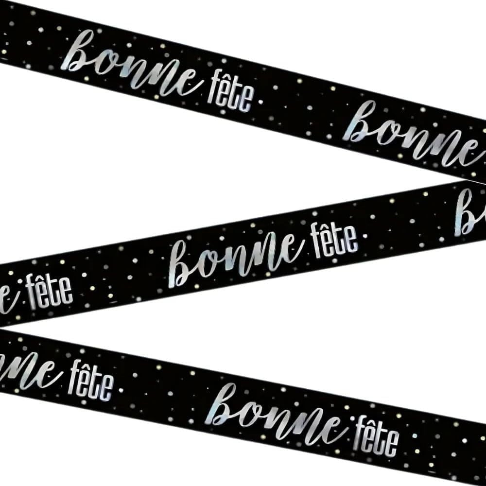 UNIQUE PARTY FAVORS Age Specific Birthday Black and Silver Bonne Fête Foil Banner, 108 Inches, 1 Count 011179822706