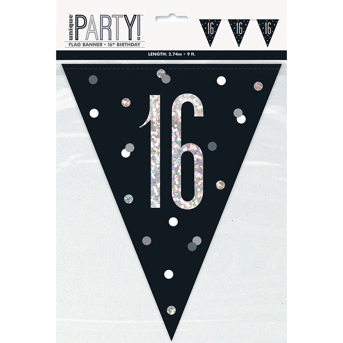 UNIQUE PARTY FAVORS Age Specific Birthday Bonne Fête Black/Silver - Pennant Banner - 16 011179834235