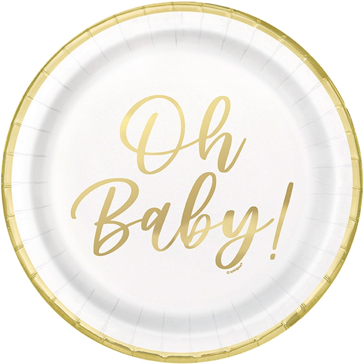 UNIQUE PARTY FAVORS Baby Shower Oh Baby! Large Round Lunch Paper Plates, 9 Inches, 8 Count 011179732159