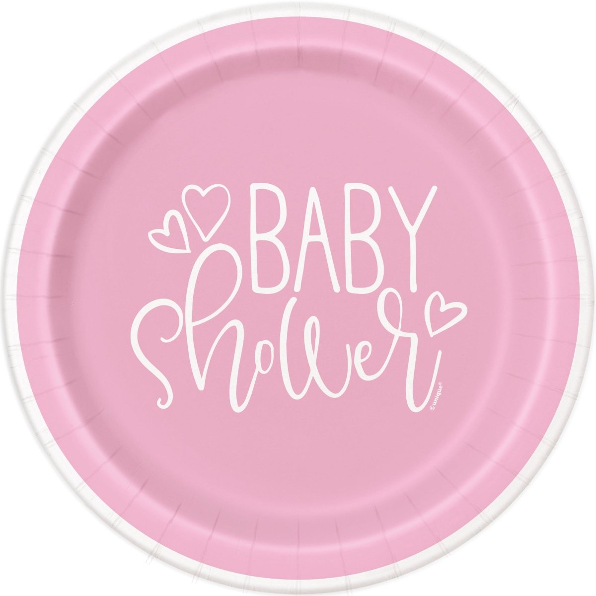 UNIQUE PARTY FAVORS Baby Shower Pink Hearts Small Round Dessert Paper Plates, 7 Inches, 8 Count 011179733644
